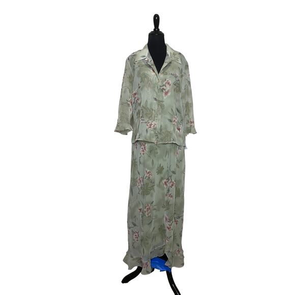 Positive Attitude vintage green floral maxi dress and blouse set size 16 - Picture 1 of 15